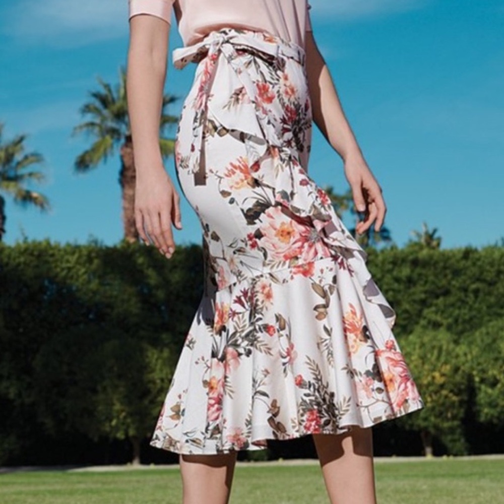 NWT ANTONIO MELANI courtney Floral Ruffle Midi Skirt size 0/2